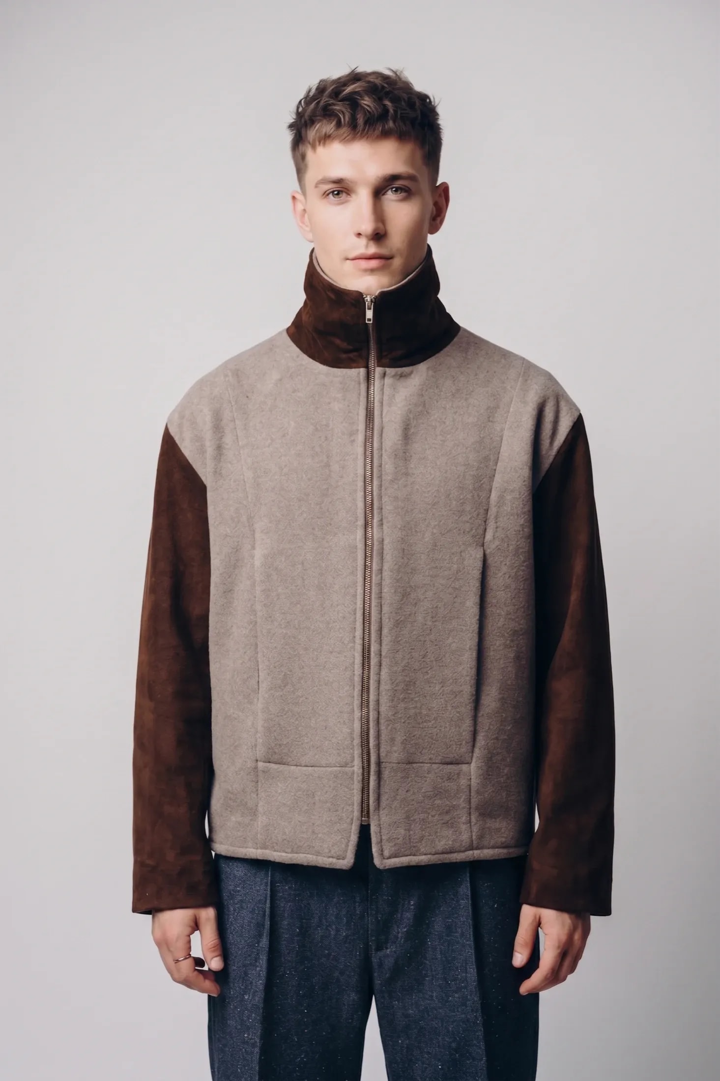 Chaqueta de Cashmere y Cuero con Cuello Tortuga