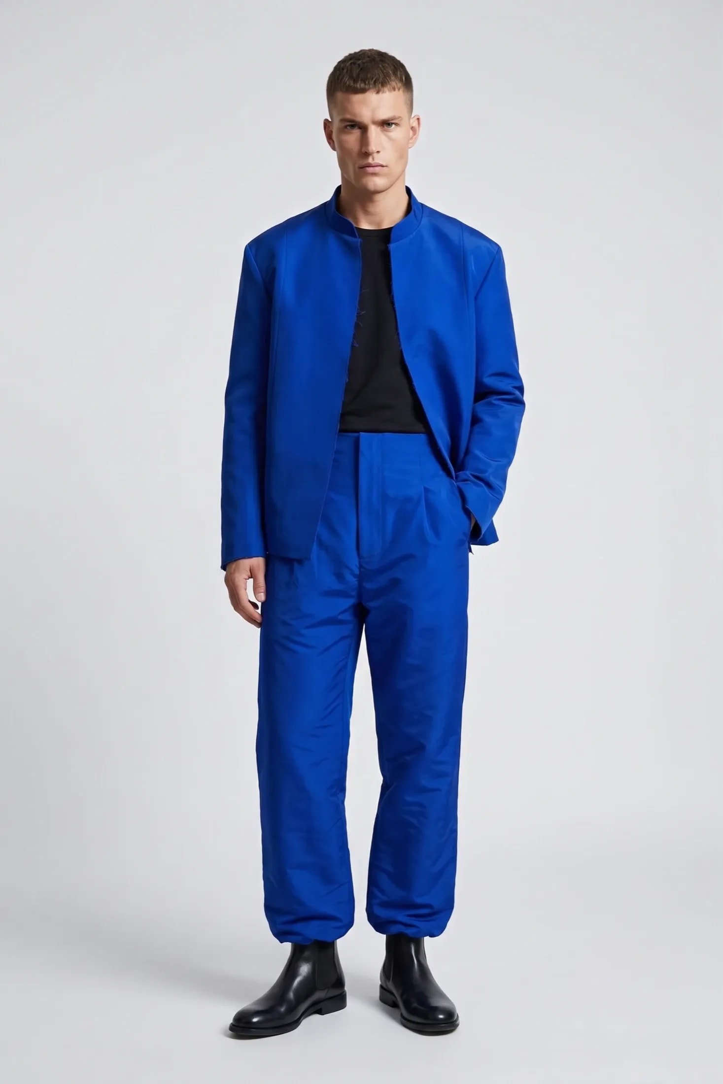 Pantalón Sastrero Cintura Alta en Gross de Seda Azul
